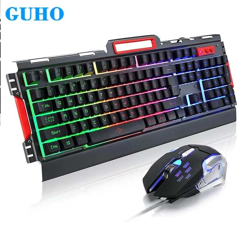 

GuHO Wired Gaming Metal Keyboard Mouse Combos USB Ergonomic LED Gamer Keyboard+3200 DPI Optical Mouse for Xiaomi Gaming Mouse