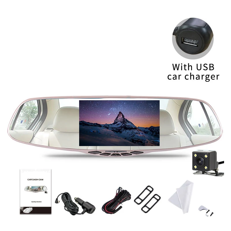5 Inch Full HD 1080P Dual Camera Rearview Mirror Dash Cam For Car With