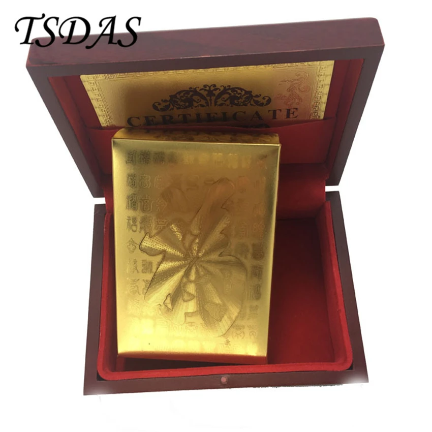 

Durable 24k Gold Plated Playing Cards With Chinese "Fu" Style Adult Play Game Gold Foil Poker Card With Wooden Box Nice Gift