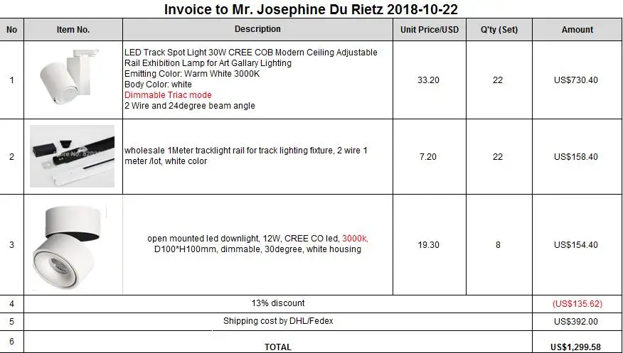 invoice to Mr. josephine