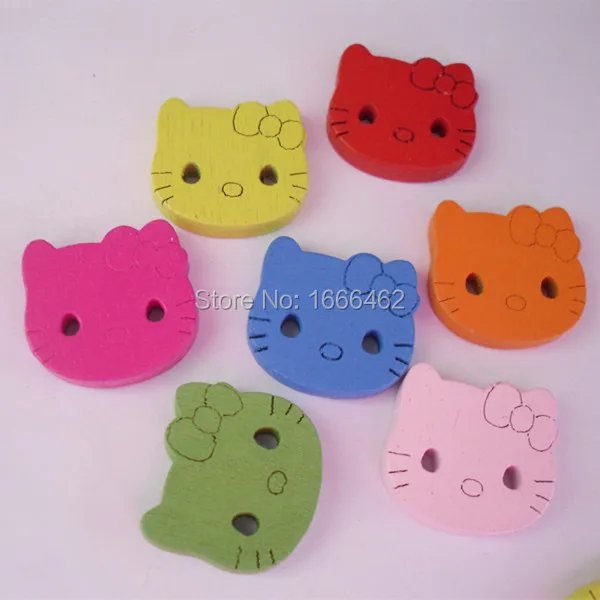 

60pcs Hello Kitty painting wood cartoons cloth sewing button jewelry