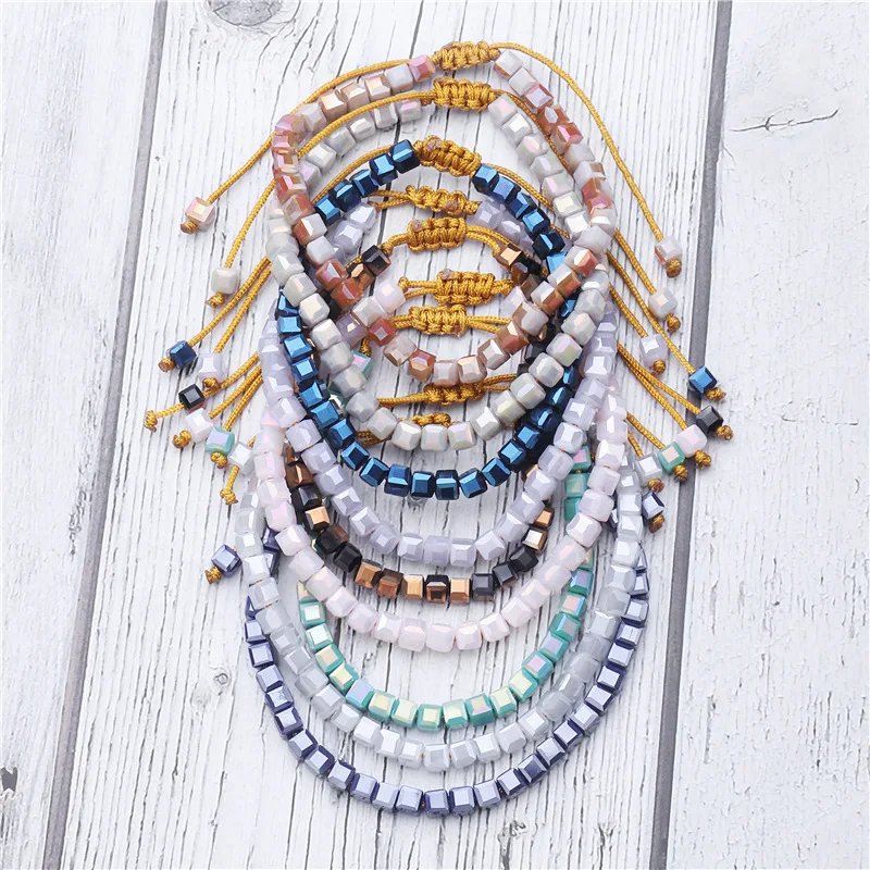 Модный плетеный вручную КВАДРАТНЫЙ Хрустальный Браслет Boho ручной работы браслет из веревки для женщин и девушек браслет ювелирные изделия Bijoux Femme