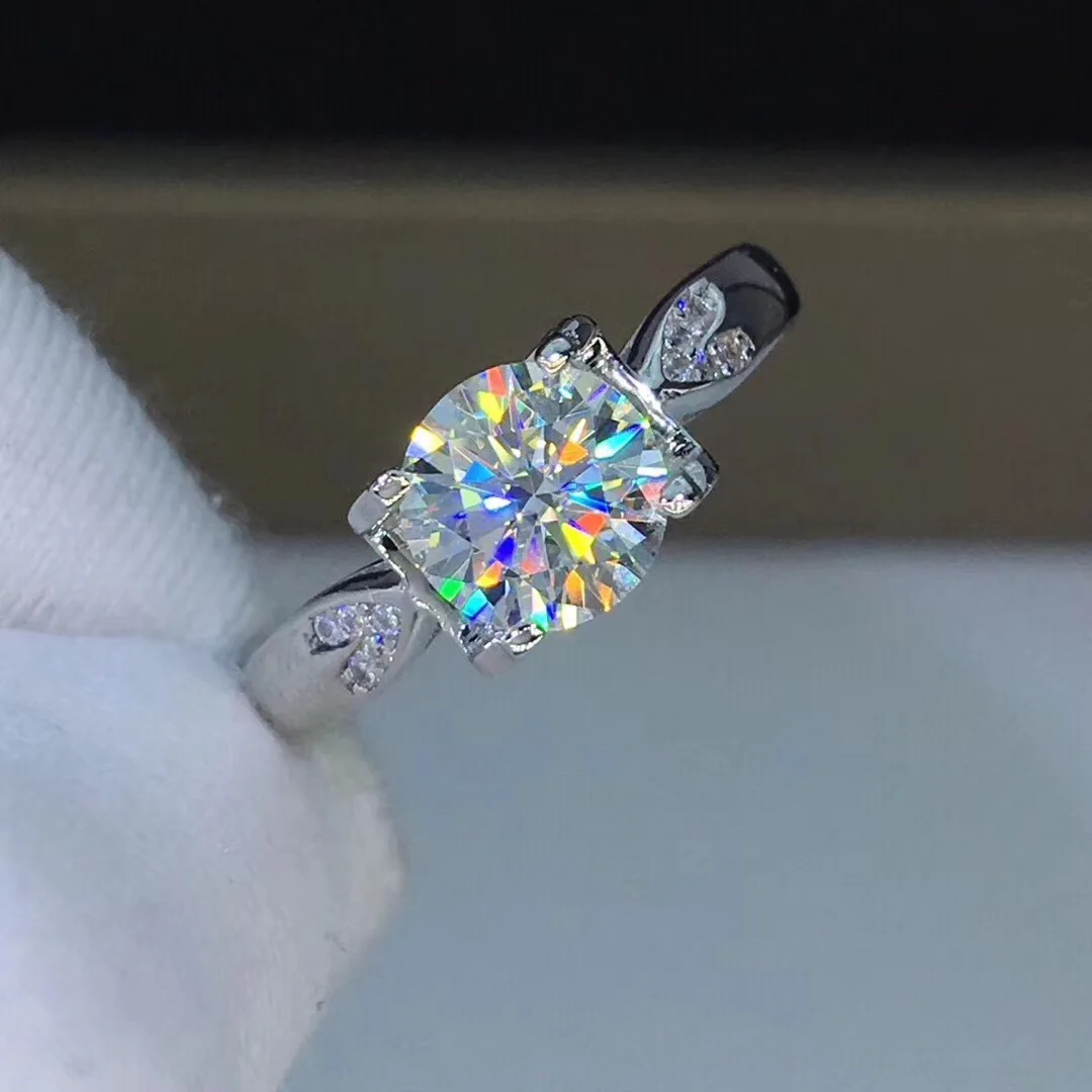 Круглое серебряное кольцо Moissanite 1ct D VVS роскошное свадебное кольцо Moissanite для женщин