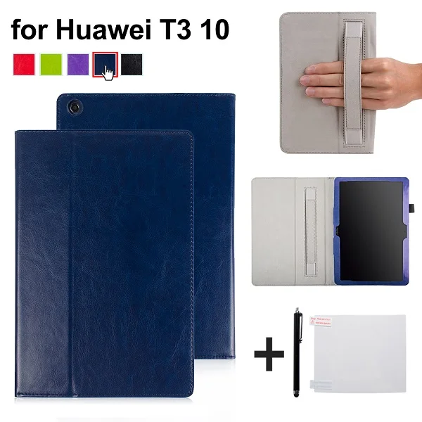 Для huawei MediaPad T3 10 AGS-W09 AGS-L09 из искусственной кожи чехол для 9,6 ''планшет стенд чехол с держателем руки+ подарок - Цвет: HWT310 FMST DBU