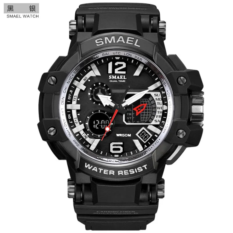 Мужские часы SMAEL, люксовый бренд, кварцевые часы, цифровой светодиодный, армейские военные спортивные часы, мужские часы с хронографом, relogio masculino - Цвет: BK SR