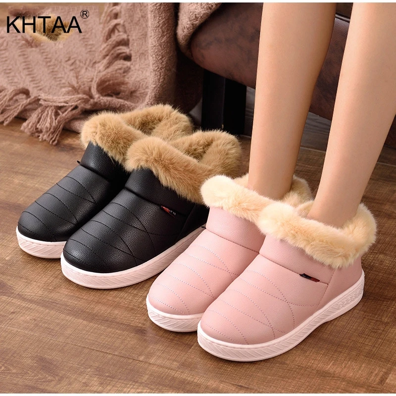 

Plus Size Flat Platform Warm Indoor Women Slippers Winter Plush Waterproof Slides Ladies Shoes 2018 Cover Heels Female Footwear