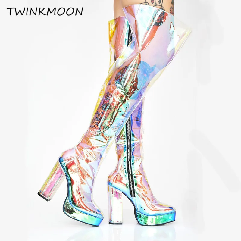 holographic thigh high boots