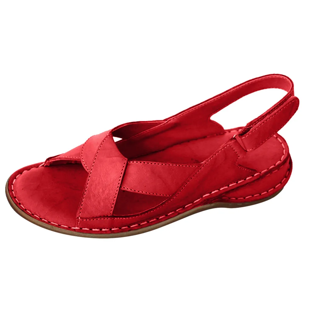 SAGACE женская обувь летние лодочки с перекрестными ремешками, высокий каблук большой Размеры полые туфли на танкетке с пинетками; на низком каблуке; Ремешок достойно сандалии Для женщин Летняя обувь - Цвет: Красный
