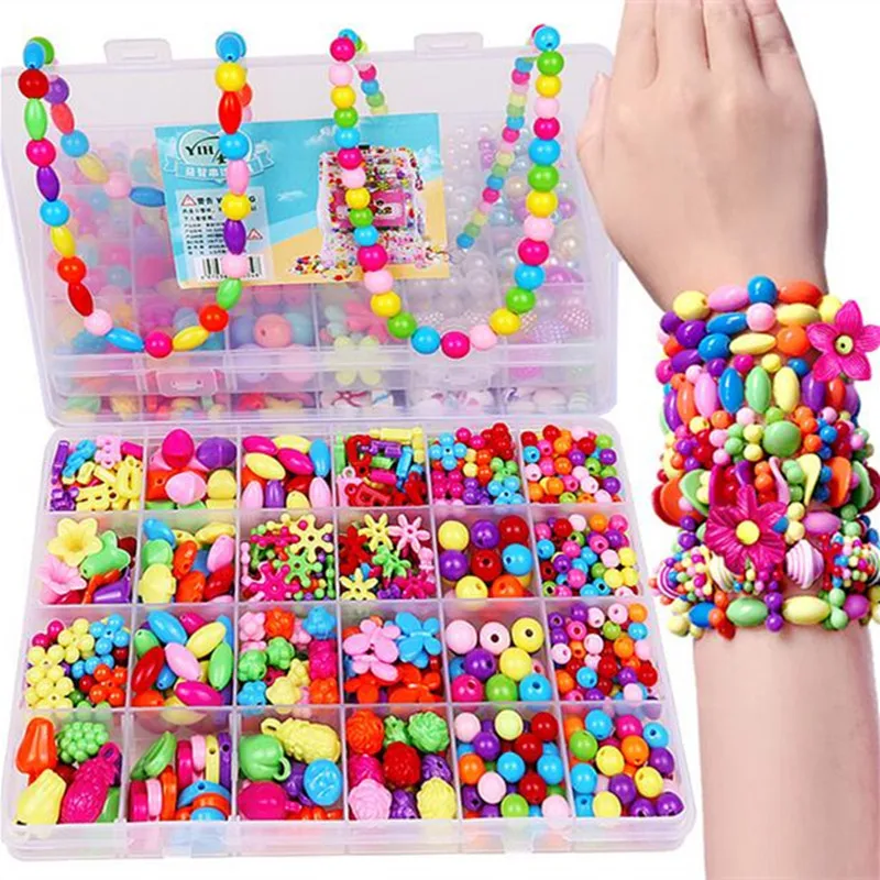 

2017 New Children beaded toys girl wearing beads bracelet necklace small gift baby diy puzzle making material