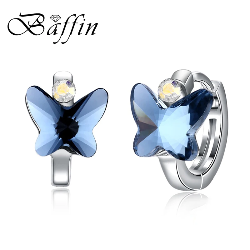 Серьги-гвоздики в виде бабочек с кристаллами BAFFIN от Swarovski, серьги-гвоздики с милым бантом, пирсинг серебряного цвета, ювелирные изделия для женщин, вечерние, подарки