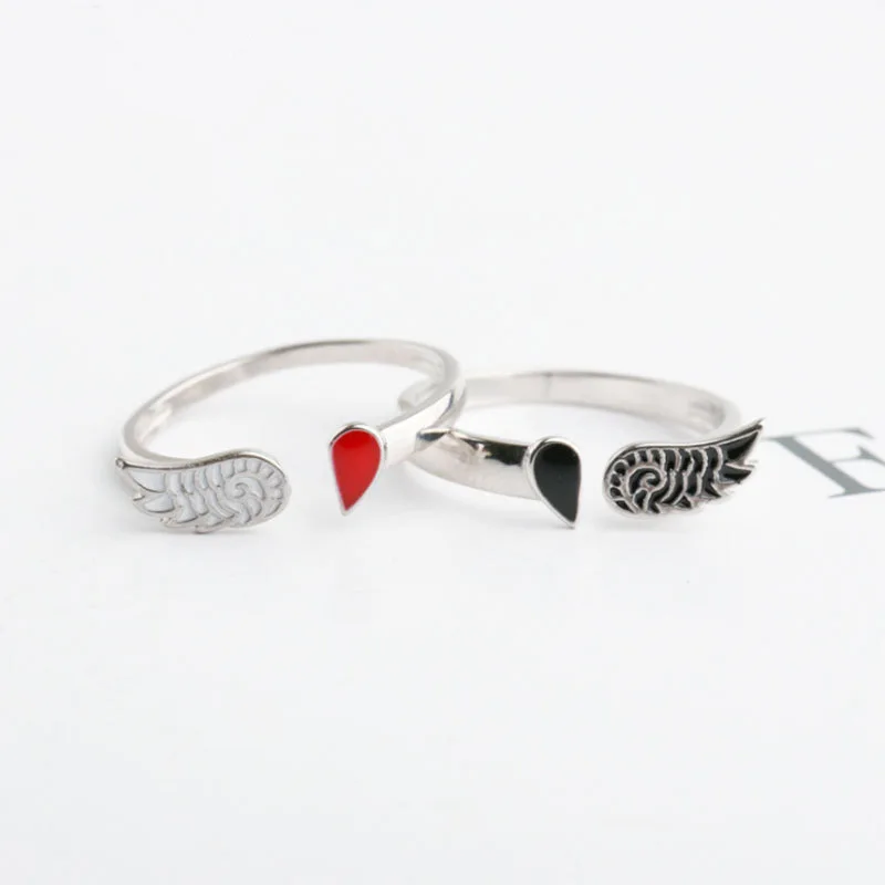 wings silver ring woman 100% Sterling 925 silver Jewelry Vintage Adjustable rings for women gift drop glaze free size ring