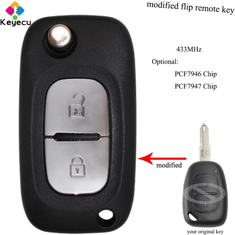 

KEYECU Replacement Modified Flip Remote Key - 2 Btn 433MHz PCF7946/ 7947 Chip - for Renault VIVARO MOVANO TRAFFIC MASTER KANGOO