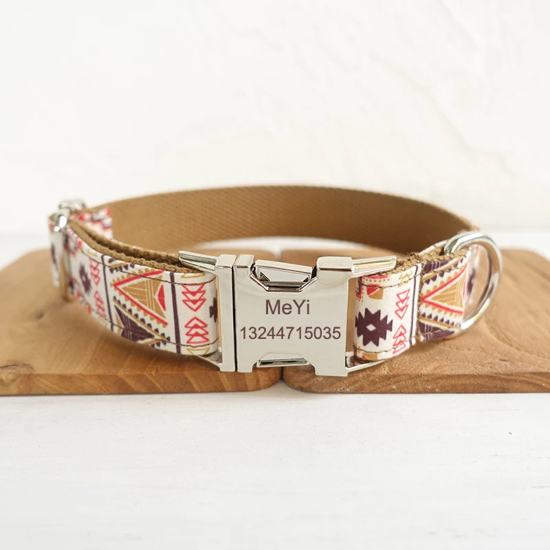 Personalized Dog Collar in a Brown Bohemia with Laser Engraved Buckle