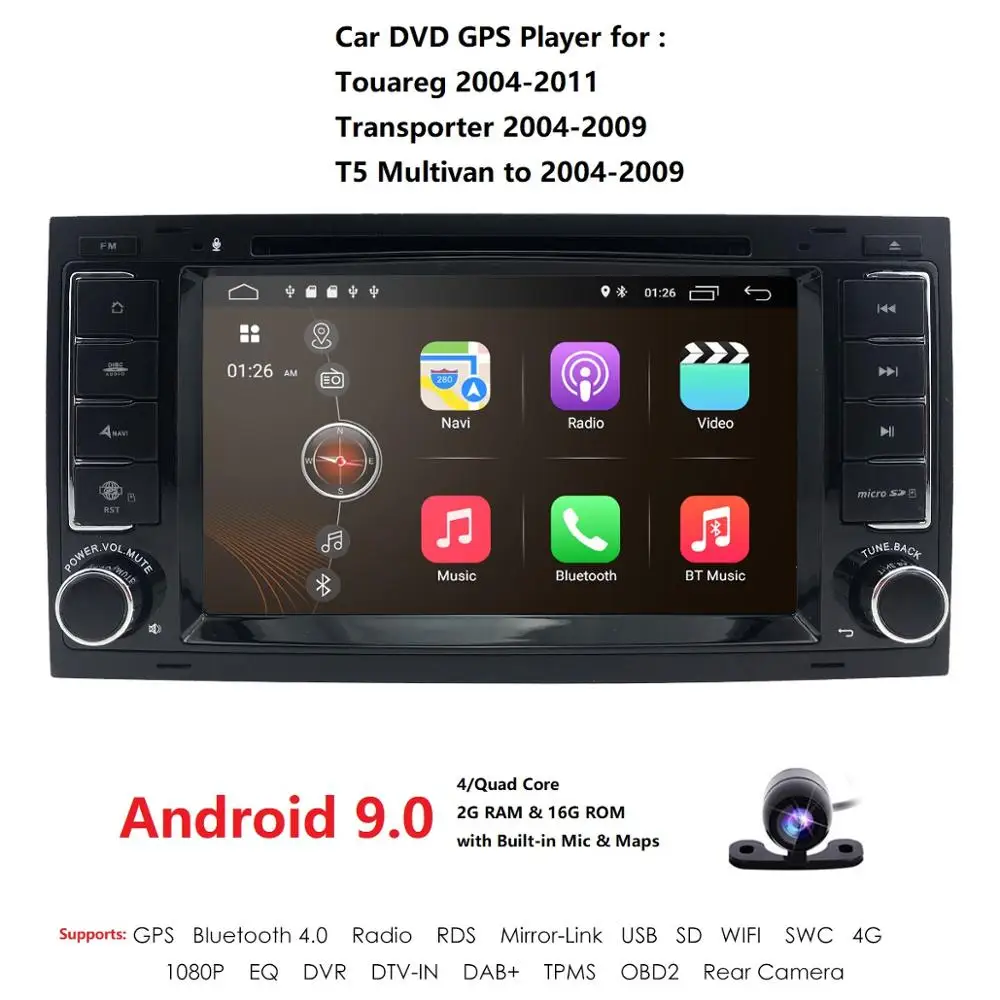 Perfect Android9.0 QuadCore CAR DVD GPS For VW Volkswagen Touareg T5 Transporter Multivan dvd player touch screen radio SWC DVR BT 2GRAM 0