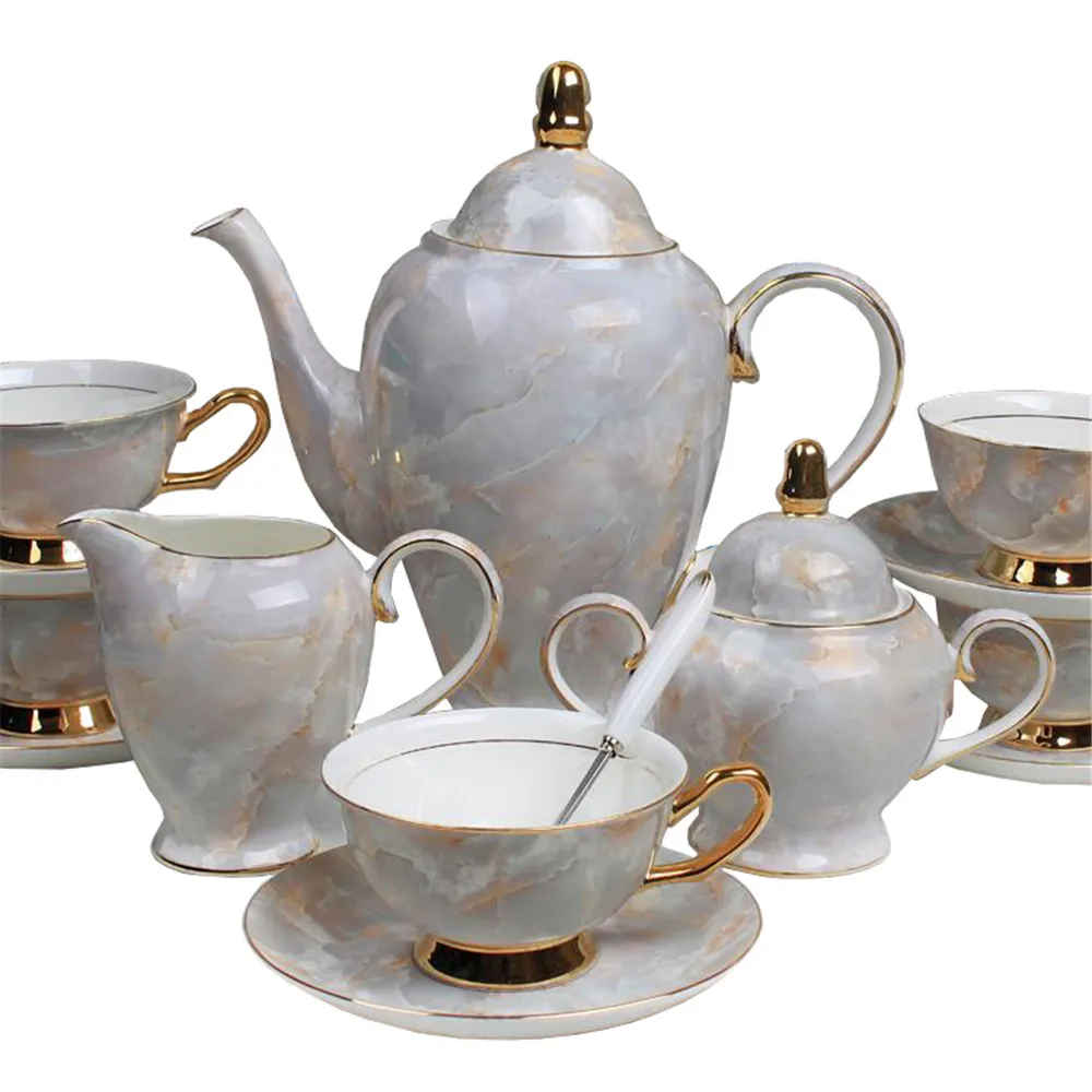 European Royal England Bone China Ceramic 21 Piece Tea Set Coffee European Royal England Bone China Ceramic 21 Piece Tea Set Coffee Marble Pattern Gray And Red In Sets From Home Garden On Aliexpress