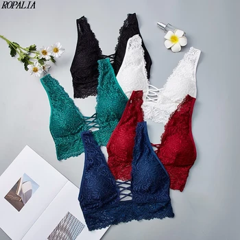 

Women Wire Free Sexy Lingerie Underwear Deep V Lace Bralette Bra Women Seamless Padded Push Up Plunge Bra