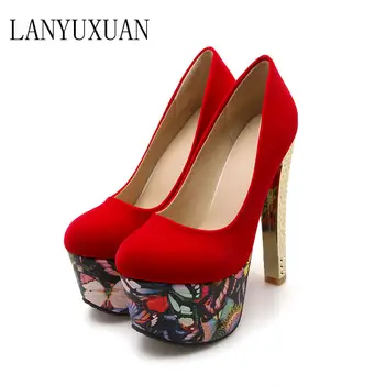 

2017 New Fashion Sexy shoes Big Size Sale 34-43 Round Toe Women Pumps Platform super High Heels Ladies Wedding Party d-15
