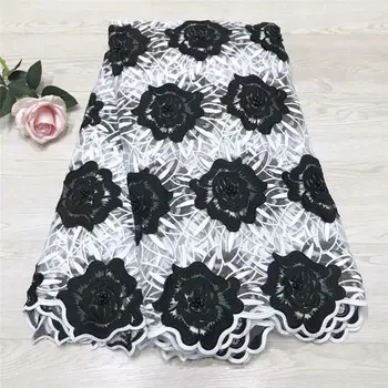 

White+Black Milk Silk Nigerian Lace Fabrics For Wedding Dress African Cord Lace Fabrics High Quality Guipure Lace