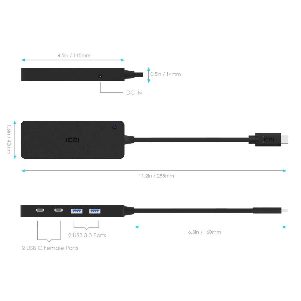 ICZI USB 3.1 نوع C الصاعقة 3 إلى 2 USB 3.0 الموانئ 2 USB C منافذ نوع C Hub البيانات نقل ل ماك بوك 2018 هواوي محمول