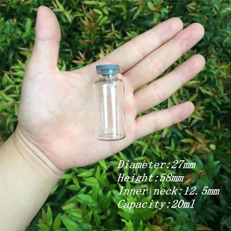 

50 pcs 20 ml Small Glass Bottles with Rubber Stopper DIY 27x58x12.5 mm Glass Jars Medical Vials Storage Bottles