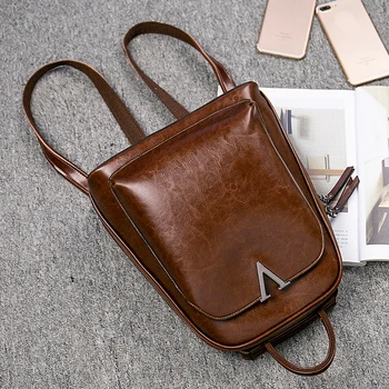 

2019 new 100% Genuine Leather Women's Backpack Female Real First Layer Cow Leather Ladies Backpack Travel ipad Cowhide Bag