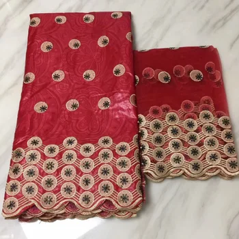 

Red African Lace Fabric Bazin Riche Fabric 2019 New Design Embroidered Bazin Riche Getzner With Beads Tulle Lace African Lace