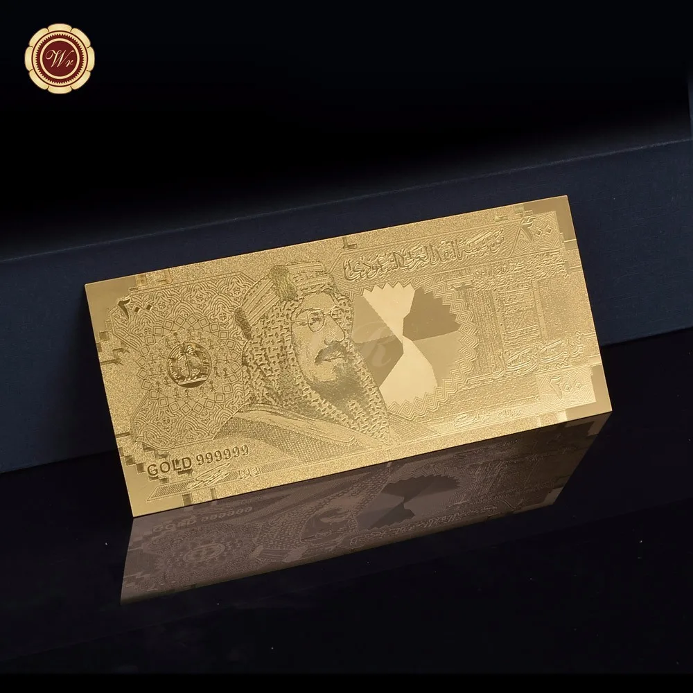 Золотая банкнота в Саудовской Аравии 200 риялов чистая 999.9% 24 K позолоченная банкнота для украшения свадьбы и Рождества