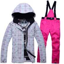 Thickening sportswear women ski suit waterproof windproof winter warm ski jacket + ski pants with female skiing jackets