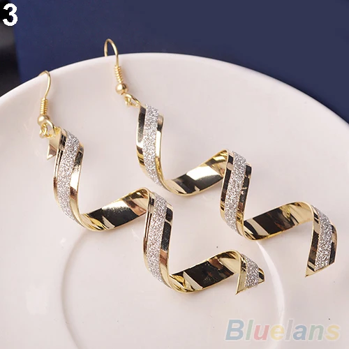 

Women Retro Bead Twist Spiral Eardrops Long Dangle Hook Earrings Jewelly AQRM