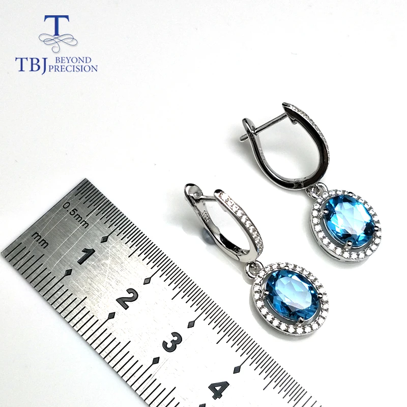 Женские серьги подвески с голубым топазом TBJ классические из стерлингового