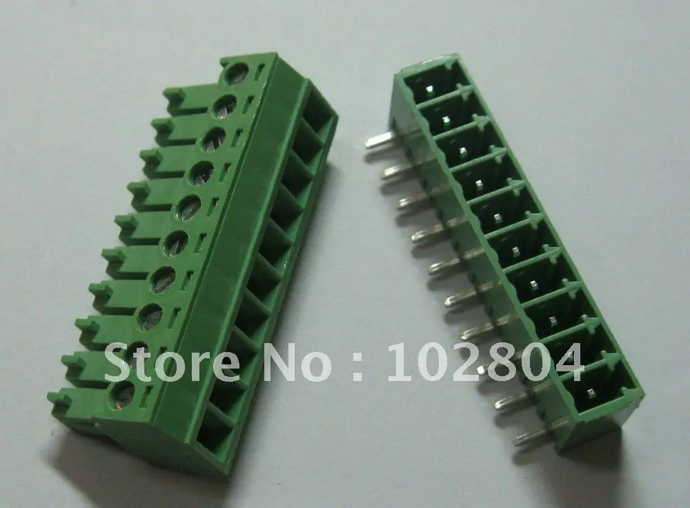 

200 pcs Screw Terminal Block Connector Pitch 3.5mm Angle 10 pin/way Green Color Pluggable Type