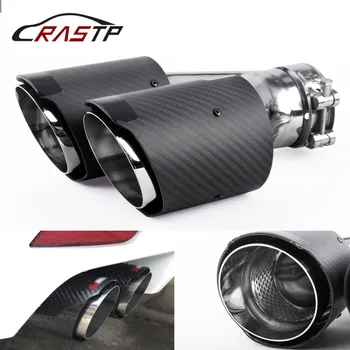 

RASTP-Inlet 63mm Dual Carbon Fiber Stainless Steel Universal Exhaust Tip Double End Pipe for Volkswagen BMW Porsche RS-CR2017