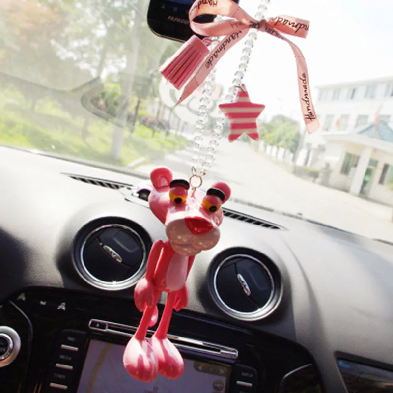 Креативный автомобиль кулон прекрасный розовый леопард украшение авто зеркало заднего вида Висячие декоративные подвески поворотный мультфильм животных