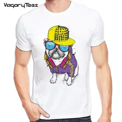 Мужская Новая Милая хип-хоп диджей французская бульдог кошка одежда очки печатная футболка Летняя мода крутые топы новинка О-образным
