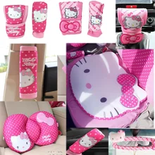 Hello kitty Стайлинг автомобиля интимные аксессуары салона Чехлы для шин ремни безопасности футляр для cd-дисков талии подушки рулевого колеса автомобиля крышк