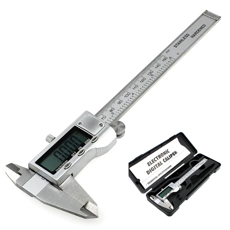 Metal 150mm 6 inch hardened Stainless Steel Electronic Digital Vernier Caliper Micrometer Measuring With Boxd Free