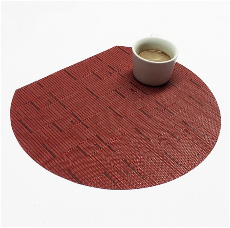 

Durable Oval Table Mat PVC Woven Non-slip Bamboo Pattern Heat-resisted Placemat Home Decorations