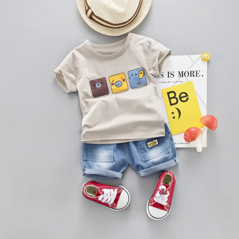 

Cotton Baby Boy Cartoon Summer Clothes Sets Toddler Short Sleeve T-Shirt Denim Jeans Children Clothing Suits Costume For Kids