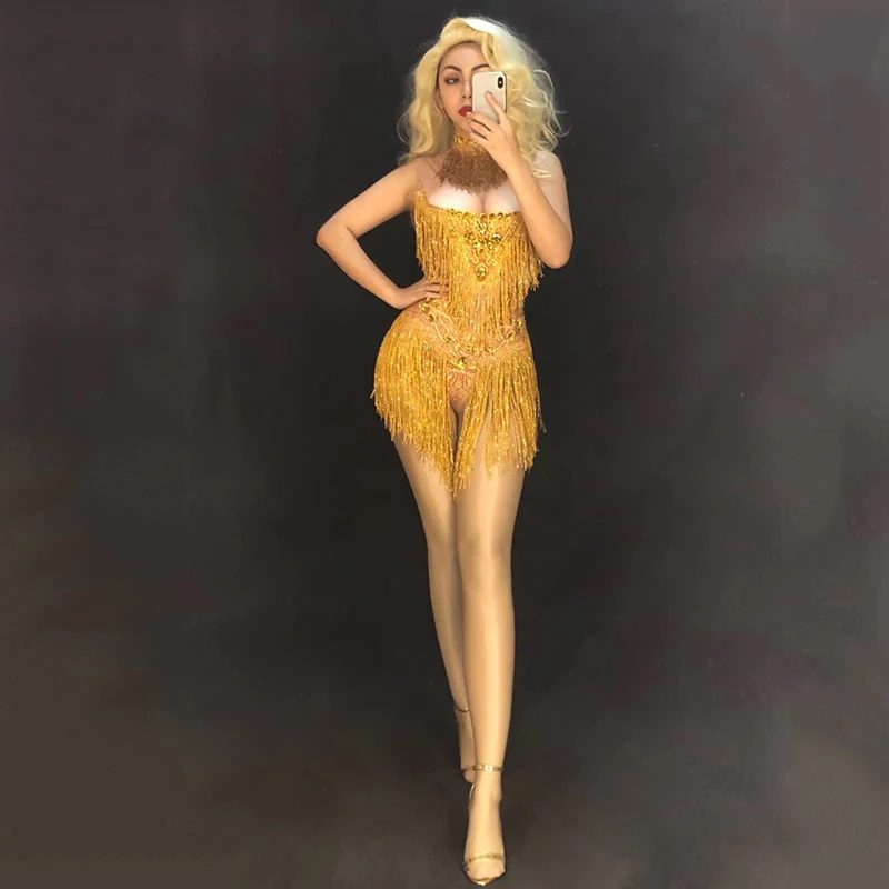 Sexy Bodysuit For Woman Tassel Jazz Dance Clothes Pole Dance Rave Outfit Nightclub Dj Performance C