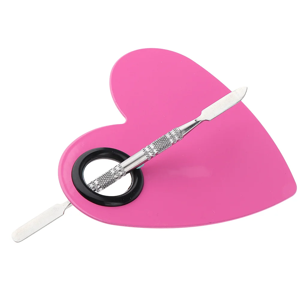 Heart Shaped Makeup Mixer Nail Art Polish Mixing Plate Foundation Eyeshadow Lipstick Blending Palette with Spatula Rod Tool