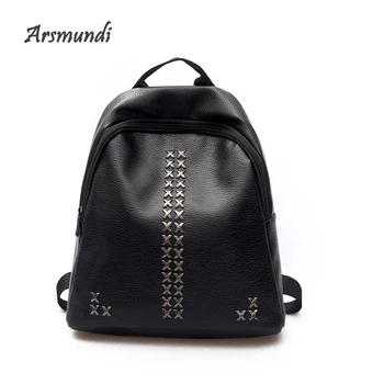 

2018 New Women Backpack Personality Casual Black PU Leather Back Pack Fashion Trip Rucksacks Laptop Bagpack School Bags For Girl
