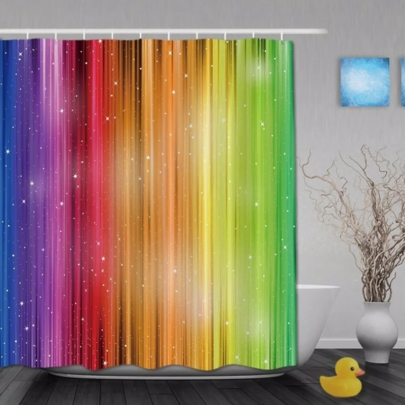 

Waterproof Rainbow Fantasy Glitter Shower Curtains 3D Bathroom Curtain with 12pcs Hooks 180x180cm
