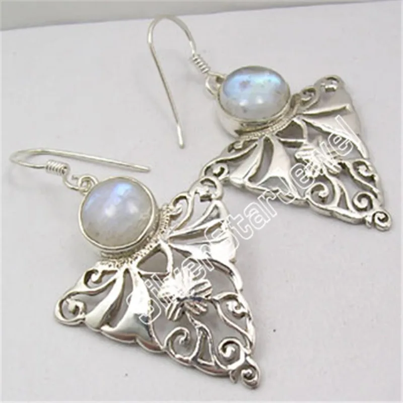 

Silver RAINBOW MOONSTONE CHALCEDONY LABRADORITE GORGEOUS Earrings 5.1CM