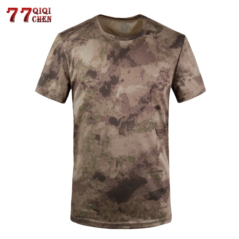 

Summer Military Camouflage T-shirt Men Army Camo Combat Short Sleeve Tactical Quick Dry Breathable T Shirt Cotton Fitness Tops