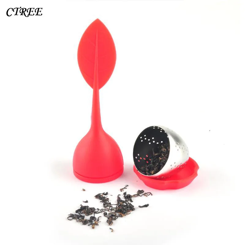 

CTREE 1Pcs Cooking Tools Teapot Sweet Leaf Tea Infuser best Silicone Stainless Steel Leaf Kitchen Strainer Filter 4 Color C124