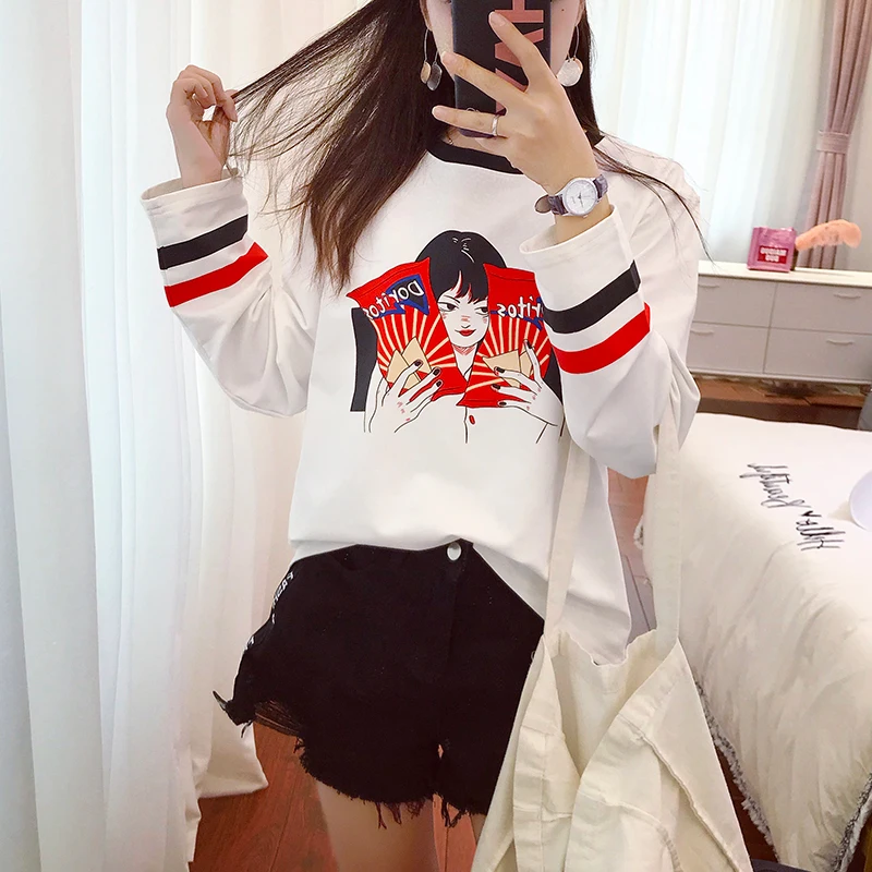 Женские футболки, топы, японские Kawaii, для девушек, Ulzzang, мультяшный принт, Bf, свободная футболка, женская, Корейская, Harajuku, одежда для женщин