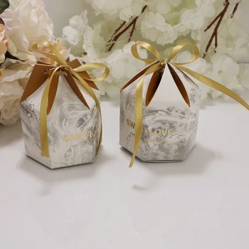 

100Pcs Pink/green/red/gray sweet Hexagonal Shape Wedding Favors Candy Box Party Gift Box Return Present cartons