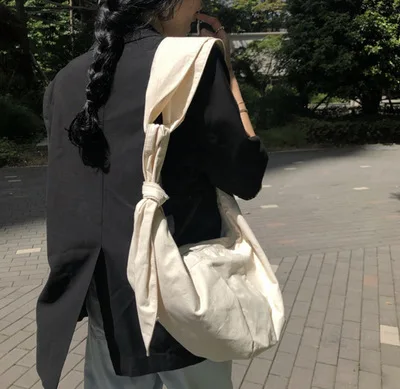 

Bow Tie Women Canvas Handbag 2018 Female Famous Designer Luxury Shoulder Bag Ladies Beach Casual Tote Fashion Large Sac A Main