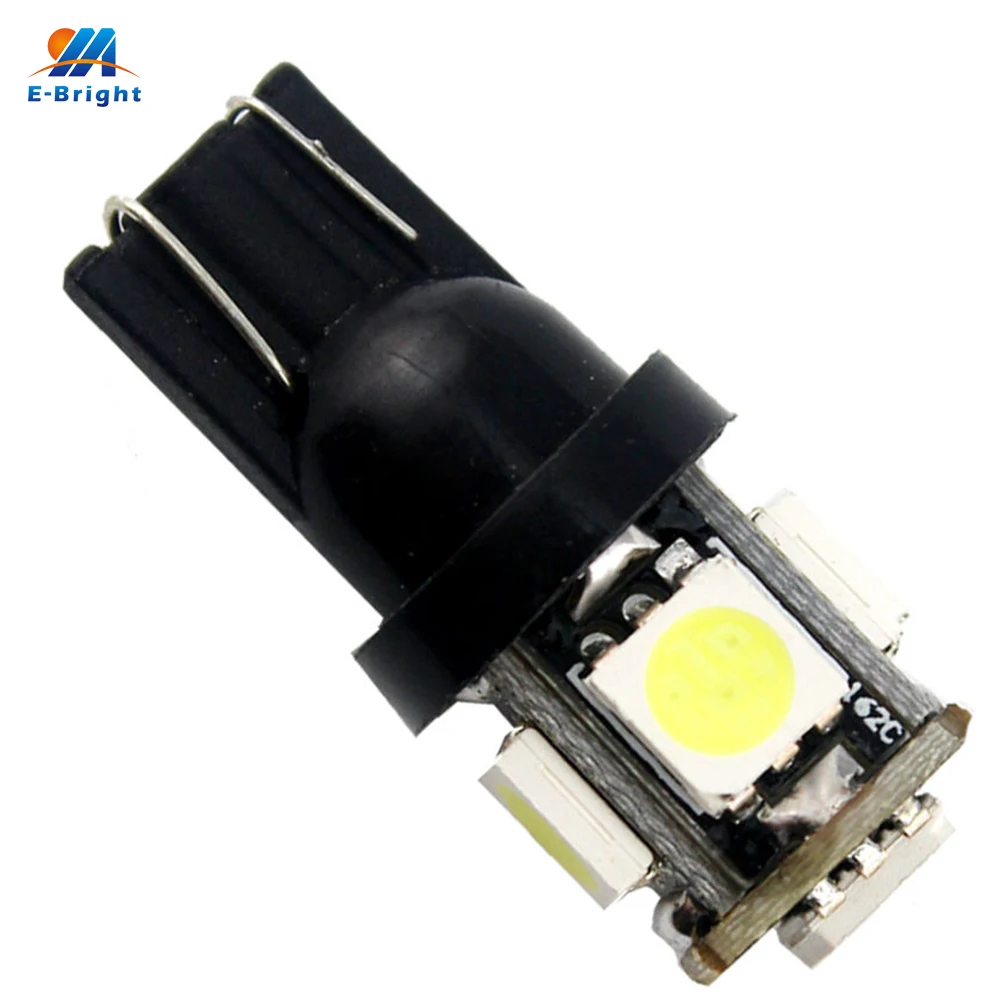 

100X T10 5050 5 SMD 5 LED 194 168 W5W LED Light Bulb Car Bulbs Clearance Lights 12V White Color Black Housing