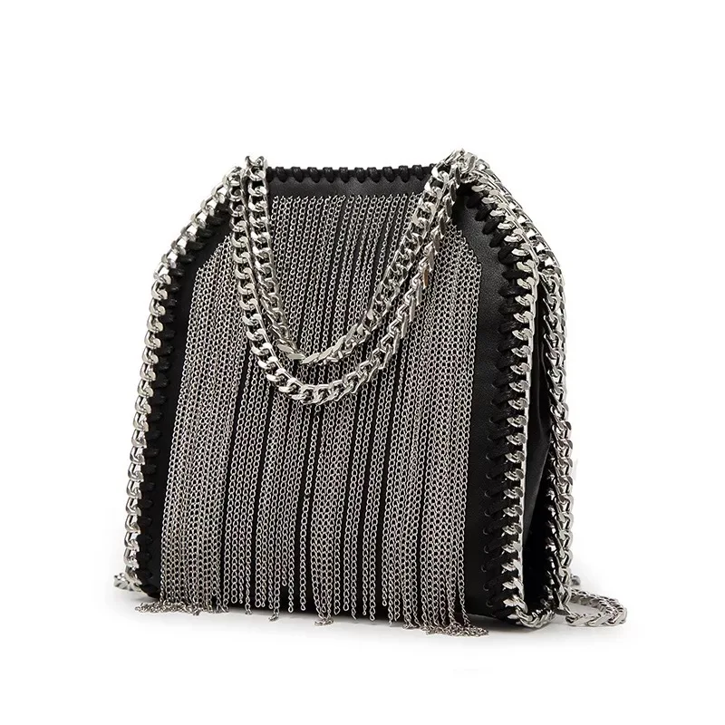 

Women Fashion messenger bag of Cool Style Shoulder Bags female Weaving Chains purse Ladies Personality Casual Cross Body Bags